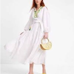 Kate Spade White Dress with Green Embroidery